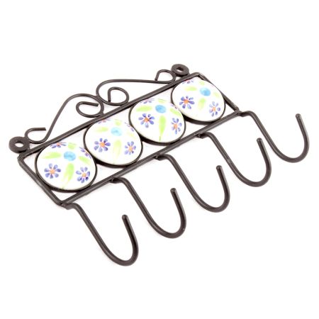 White Blue Tiny Flower Ceramic Tiles Hooks Online